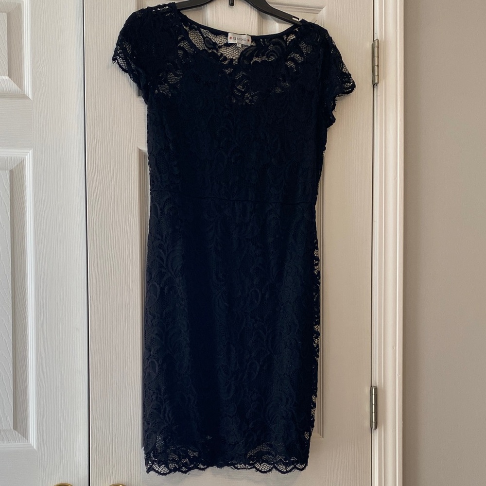 Ci Sono Elegant Black Lace Midi Dress